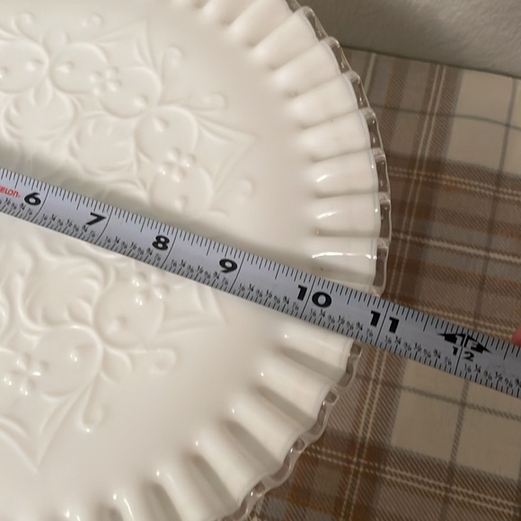 Fenton Silver Crest Ruffled Pedestal Cake Stand Serving Plate Hobnail Milk Glass - Picture 7 of 11